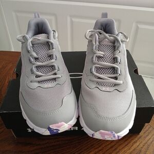 Under Armour GGS Assert 9  Lace Up Sneakers Gray Pink And White Youth Size 7